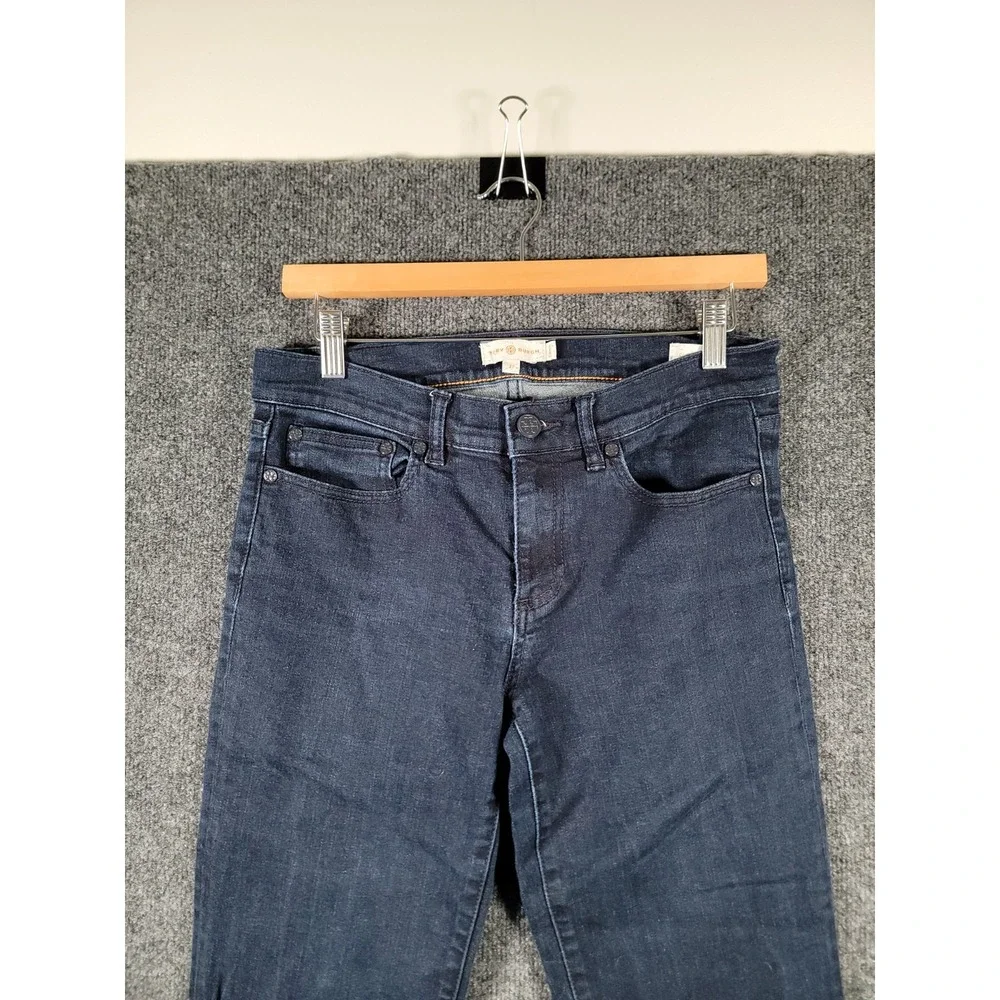 Tory Burch Jeans Womens 27 (Fits 29) Bootcut Denim Logo Back Pockets Dark Wash